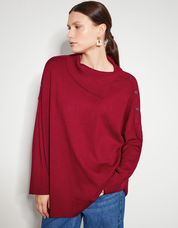 Beth Button Detail Jumper, Red (RED), large