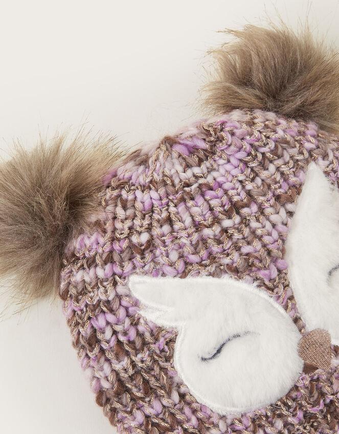 Owl Chunky Knit Hat, Purple (PURPLE), large