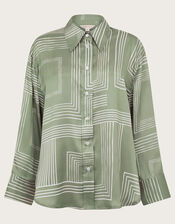 Anica Print Satin Shirt, Green (KHAKI), large