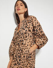 Raife Leopard Print Tie Midi Dress, Natural (NATURAL), large