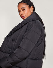 Stephie Stitch Detail Padded Coat in Recycled Polyester, Black (BLACK), large