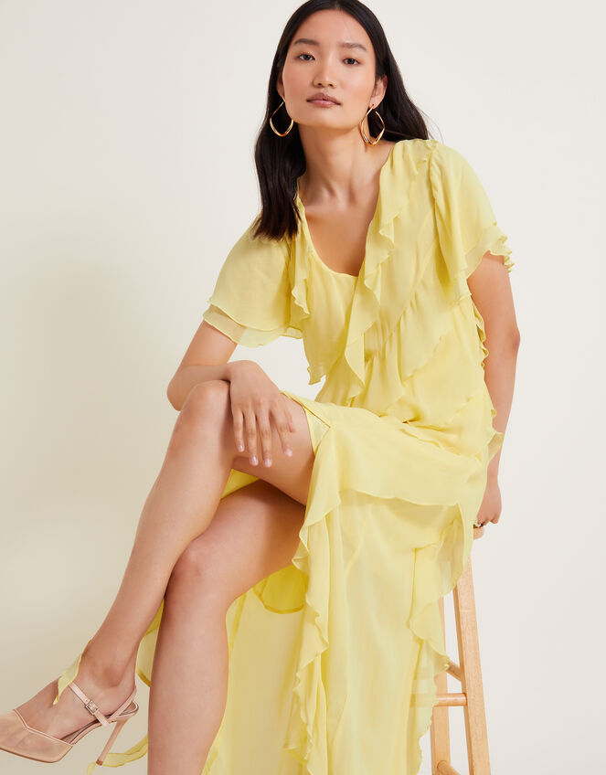 Renata Ruffle Midi Dress, Yellow (YELLOW), large