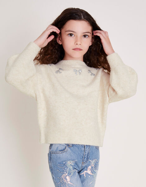 Sparkle Bow Jumper, Camel (OATMEAL), large