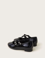 Patent Two-Strap Ballerina Flats, Black (BLACK), large