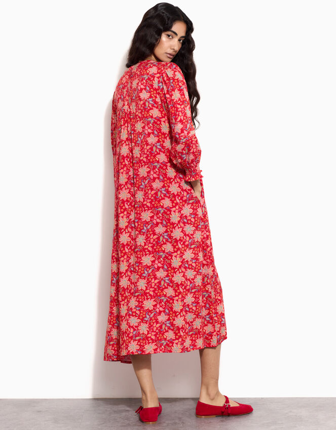 East Pleat Floral Midi Dress, Red (RED), large