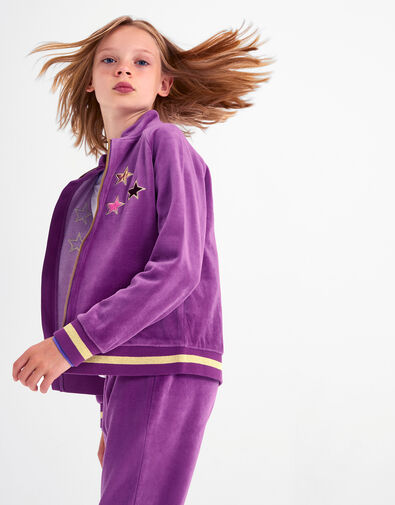 Cosmic Velour Zip Bomber Jacket, Purple (PURPLE), large