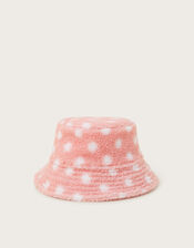 Borg Polka Dot Bucket Hat, Pink (PINK), large