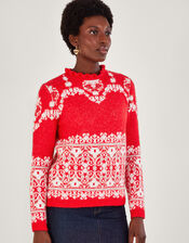 Fabe Fair Isle Jumper, Red (RED), large