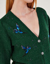 Beau Bird Embellished Cardigan, Green (GREEN), large