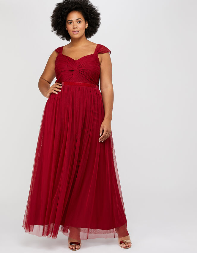 Jennifer Ruched Mesh Maxi Dress, Red (RED), large