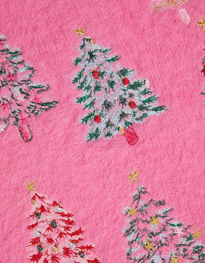 Embroidered Christmas Tree Jumper, Pink (PINK), large