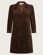 Aida Leopard Print Collar Mini Dress, Brown (BROWN), large