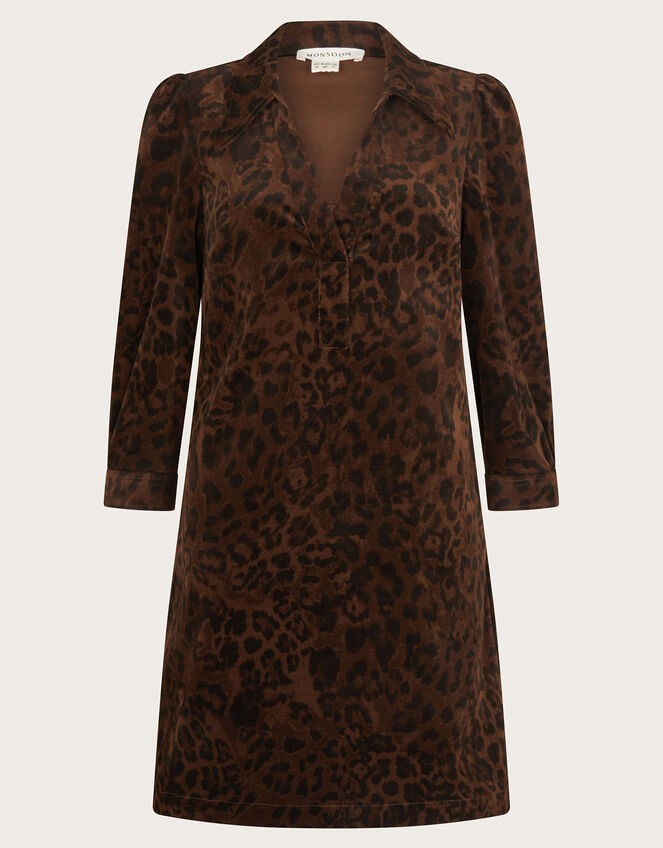 Aida Leopard Print Collar Mini Dress, Brown (BROWN), large