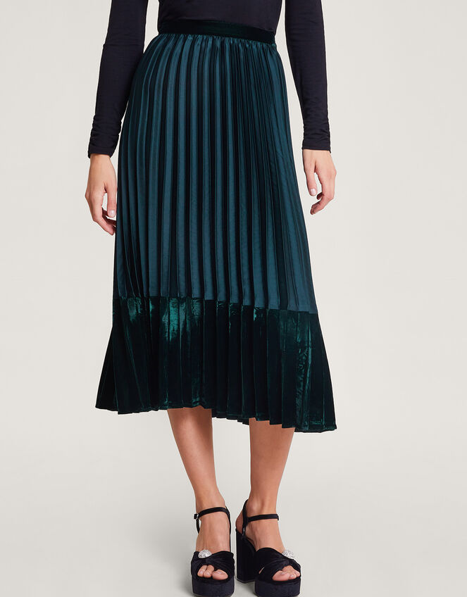 Brielle Pleated Midi Skirt, Green (GREEN), large