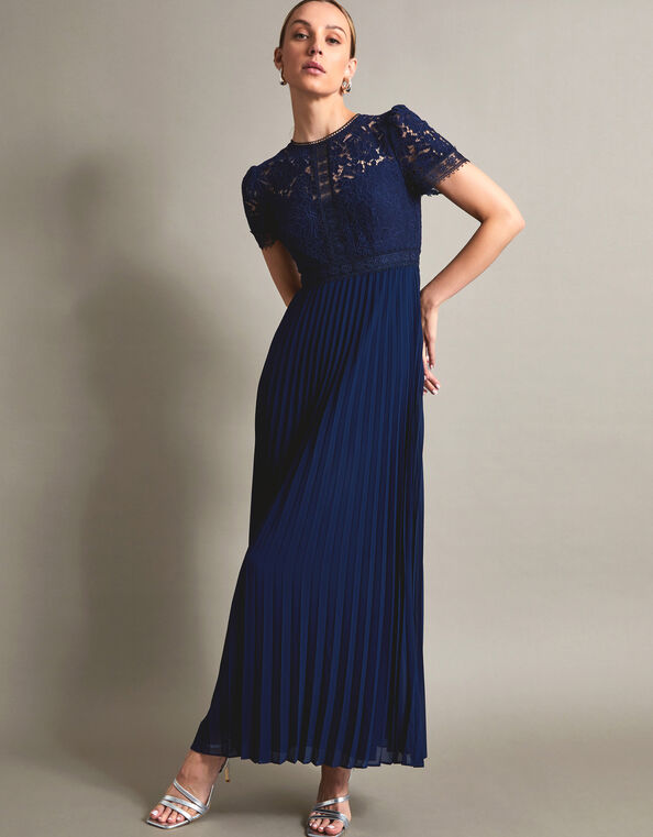 Pippa Pleated Maxi Dress, Blue (NAVY), large