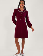 Cleo Collar Dress, DARK PINK, large