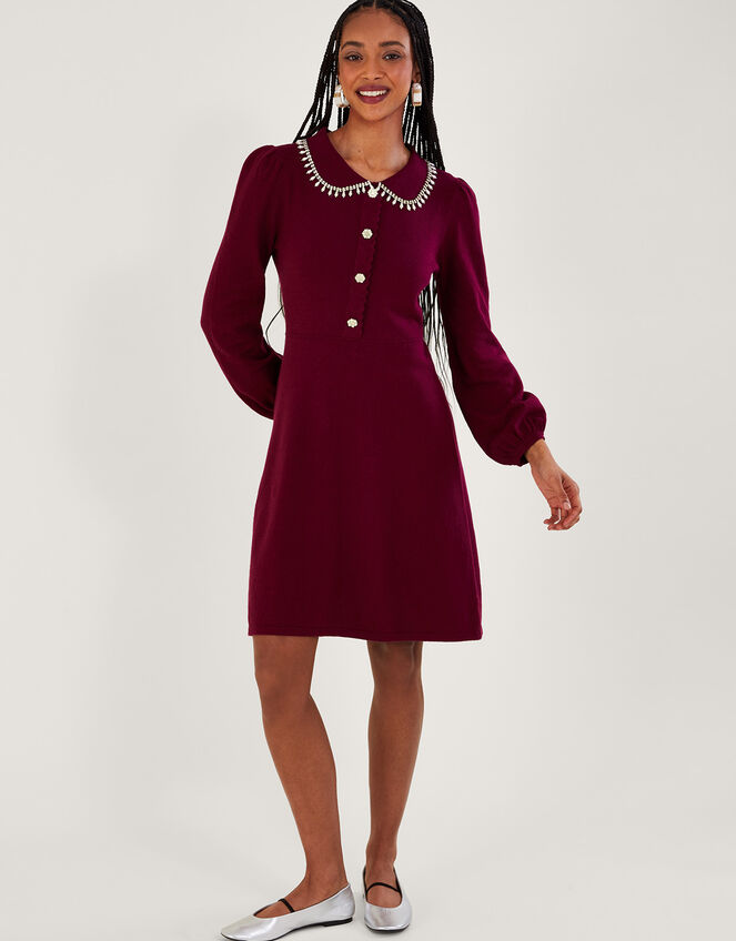 Cleo Collar Dress, DARK PINK, large