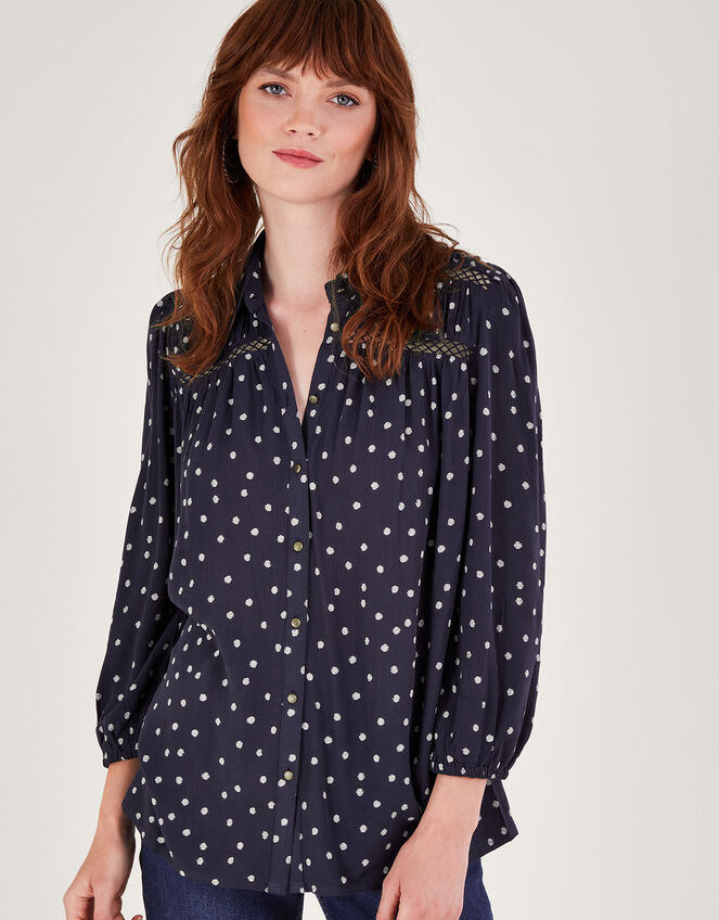 Spot Cutwork Blouse, Blue (NAVY), large