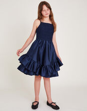 Clariska Smocked Taffeta Prom Dress, Blue (NAVY), large