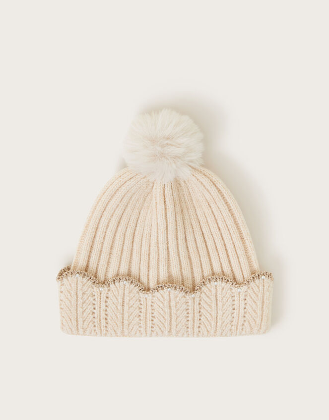 Faux Fur Pom-Pom Hat, Camel (BEIGE), large