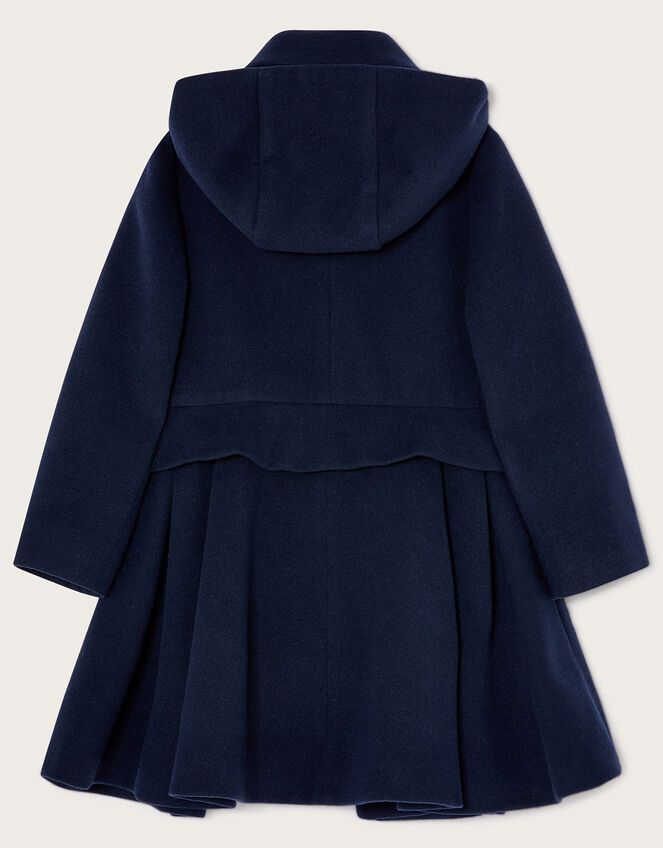 Pocket Detail Pleated Hooded Coat, Blue (NAVY), large