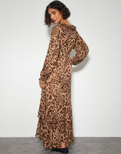 Rowena Leopard Print Ruffle Dress, Brown (BROWN), large