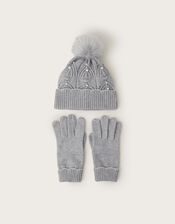 Rosa Scallop Hat and Gloves Set, Gray (GREY), large