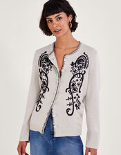 Paisley Embroidered Cardigan, Ivory (IVORY), large