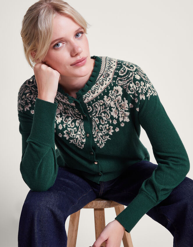 Hope Fair Isle Cardigan, Green (GREEN), large