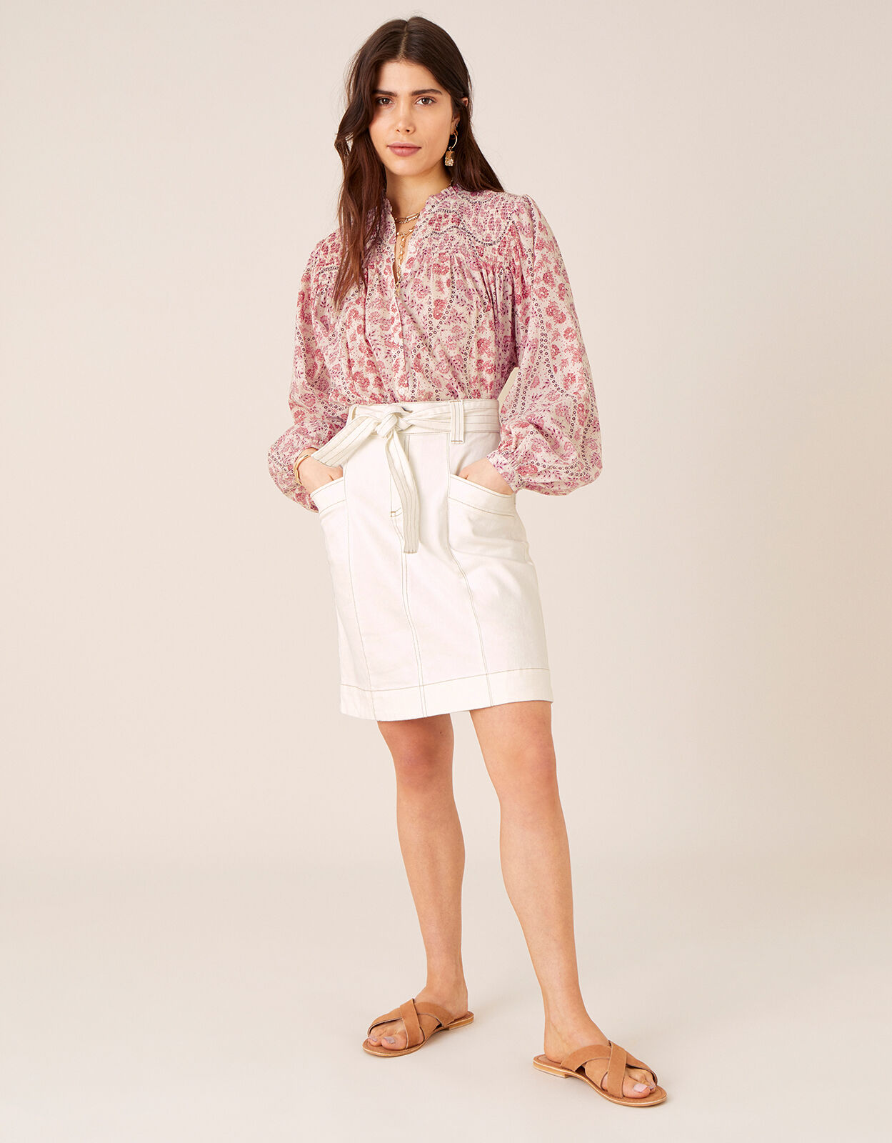 Belted Denim Skirt in Organic Cotton 