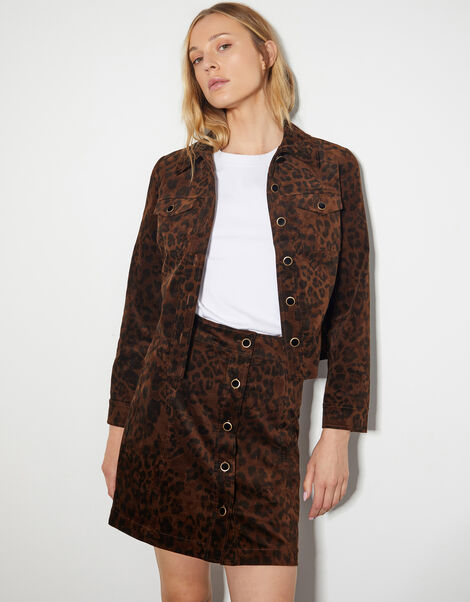 Aida Leopard Print Crop Jacket, Brown (BROWN), large