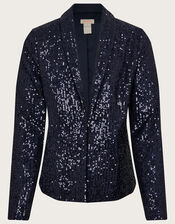 All Over Sequin Blazer, Blue (NAVY), large