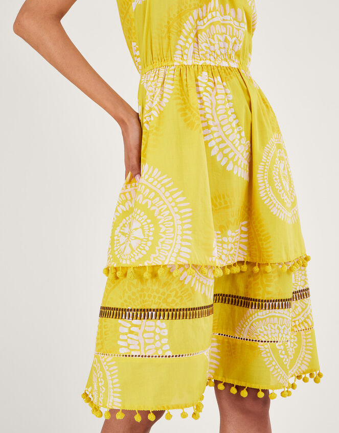 Printed Halter Tiered Midi Dress - Light Yellow