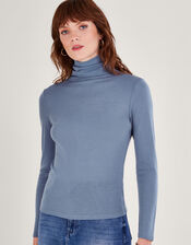 Wool Polo Neck Top, Blue (BLUE), large