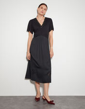 Wren Lacy Jersey Mix Midi Dress, Black (BLACK), large