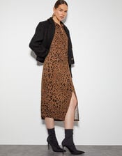 Aubrey Jersey Leopard Print Dress, Brown (BROWN), large