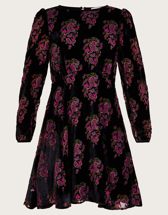 Ruby Paisley Velvet Dress, Black (BLACK), large