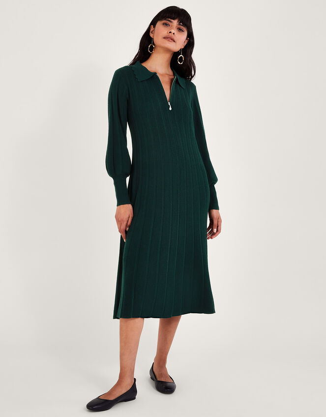 Peri Pleat Midi Dress, Green (GREEN), large