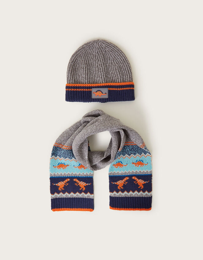 Dinosaur Stripe Beanie Hat and Scarf Set, Multi (MULTI), large