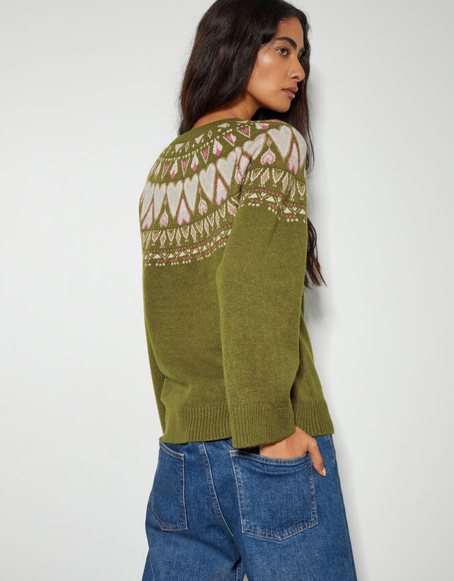 Paula Heart Knit Jumper, Green (OLIVE), large