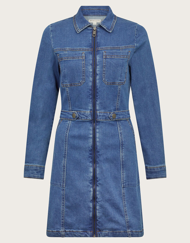 Margo Long Sleeve Denim Mini Dress, Blue (DENIM BLUE), large