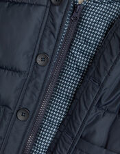 Houndstooth Hood Puffer Coat, Blue (NAVY), large