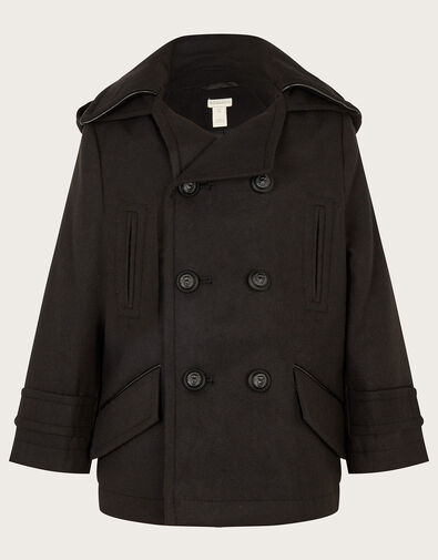 Hooded Peacoat, Black (BLACK), large