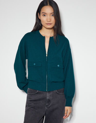 Nora Knit Bomber Jacket, Teal (TEAL), large