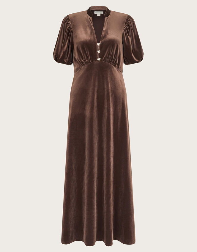 Veronique Velvet Bow Midi Dress, Brown (CHOCOLATE), large