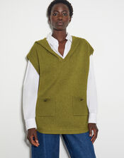 Hooded V-Neck Sweater Vest, Green (OLIVE), large