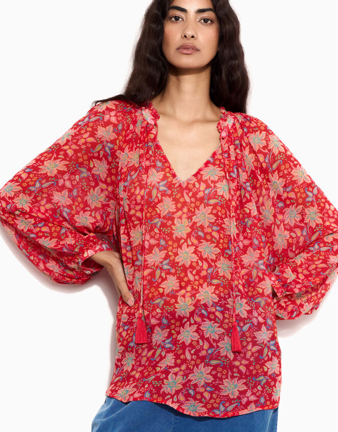 East Floral Print Blouse, Red (RED), large