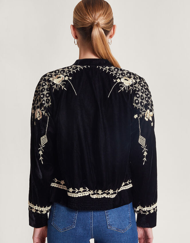 Hadley Embroidered Velvet Bomber Jacket, Black (BLACK), large