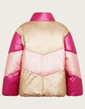 Colorblock Metallic Puffer Jacket, Pink (PINK), large