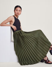 Evelyn Pleated Skirt, Green (KHAKI), large